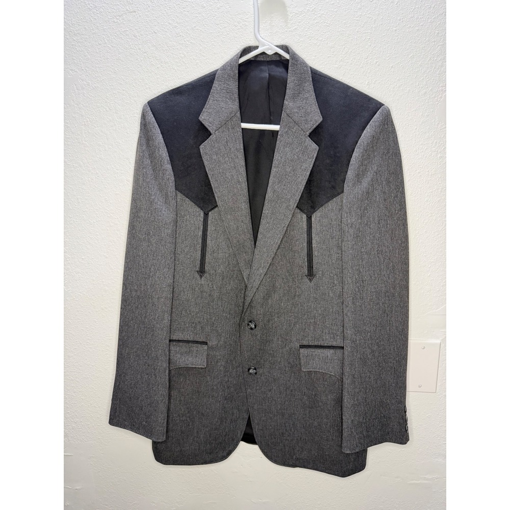 Circle S Mens Western Blazer Gray Black Yoke Cowboy Sport Coat 38R Made in USA